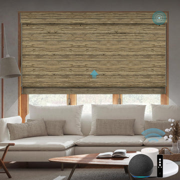 Motorized Natural Woven Wood Roman Shades, Kenaf-016