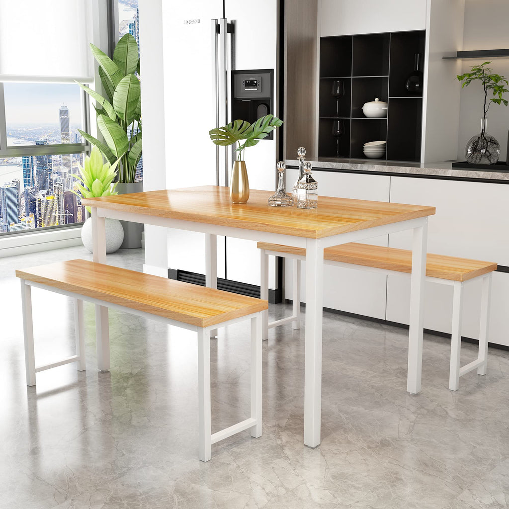 Dining Table Set with Two Benches, Kitchen Table Set for 4-6 Persons, Kitchen Table of 47.2 x 28.7 x 28.7 Inches