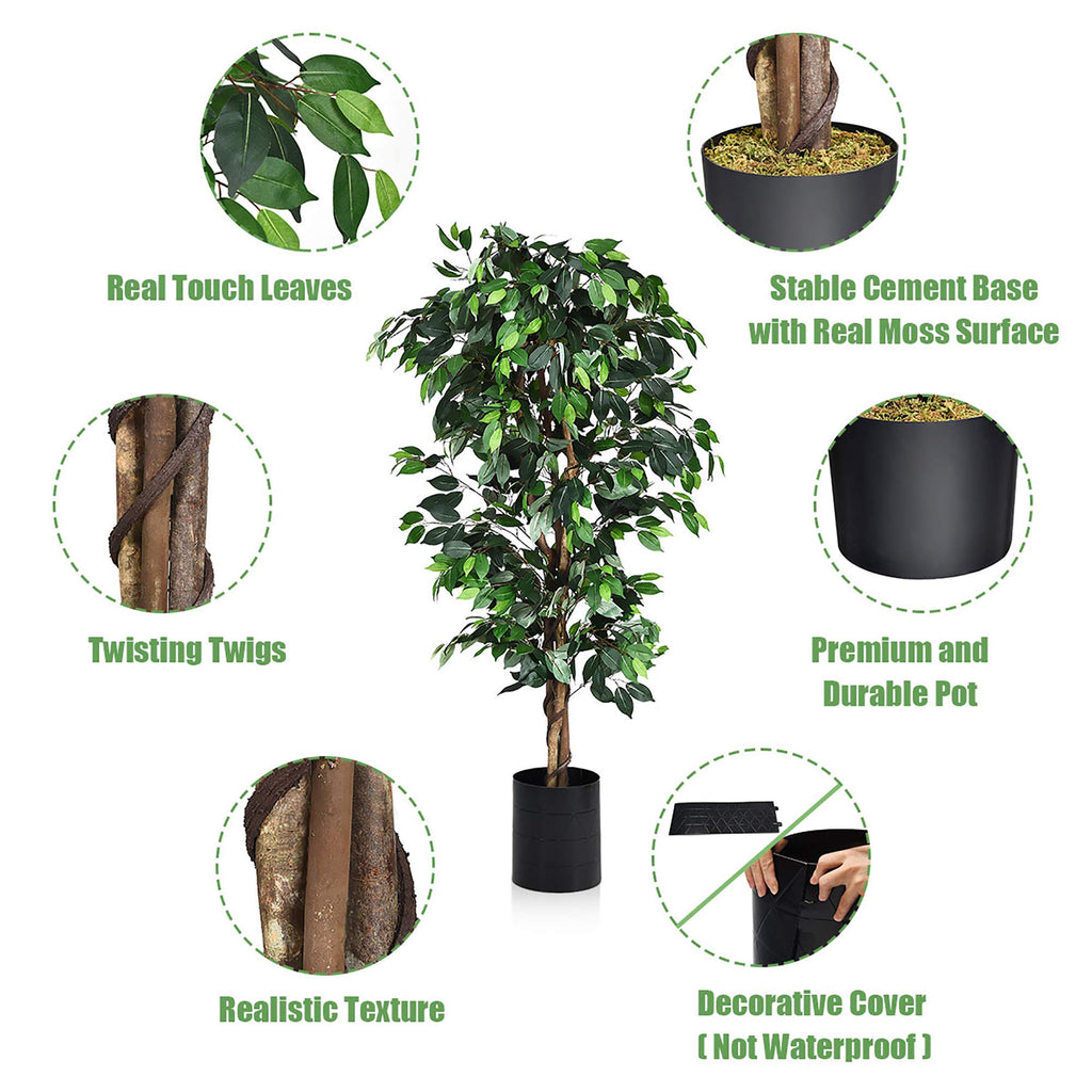6 Ft Artificial Ficus Tree with Wood Trunks