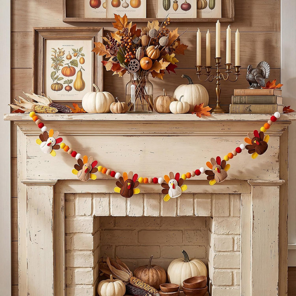 Felt Thanksgiving Turkey Garland 3D Fall Harvest Banner