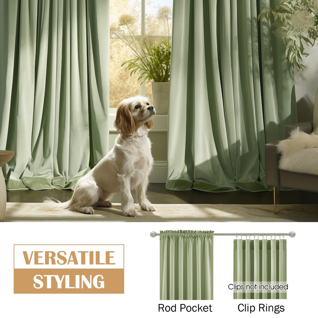 Sage Green Velvet Curtains Living Room 52x72 2 Panels