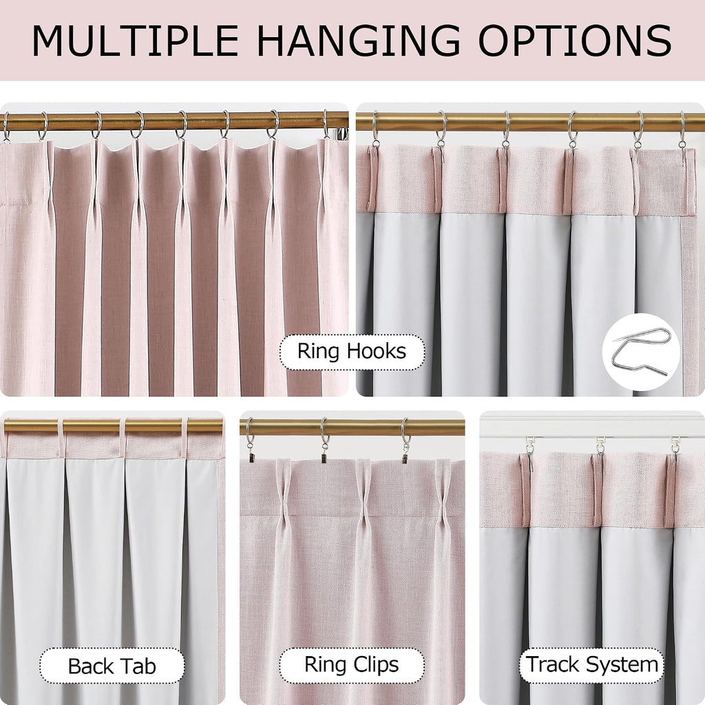 White Pinch Pleated Full Blackout Curtains (Set of 2 Panels) Thermal Insulated Window Curtains 108 inch Bedroom Room Darkening Pinch