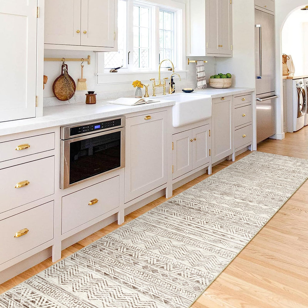 2'6x14 Runner Rug Washable Moroccan: Non Slip Hallway Long Floor Mat Beige