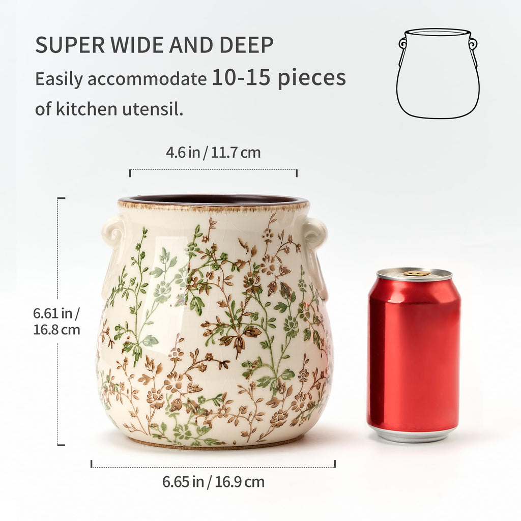 Utensil Holder Counter, Modern Farmhouse Rustic Cooking Utensil Holder and Crock, Exquisite Chinoiserie Floral