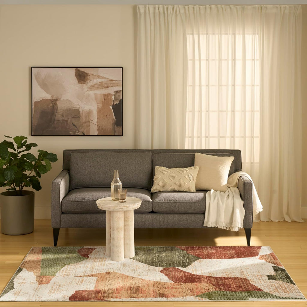 Home Nordic Beige Multi Area Rug - Easy Clean, Non Shedding, Bed Room, Living Room, Dining Room, Kitchen (5'