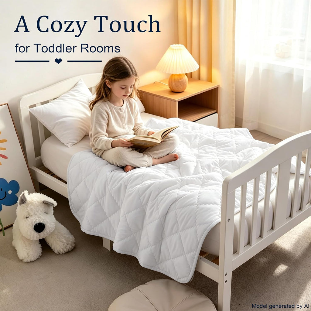 Toddler Quilt 39x47, Microfiber Baby Quilt for Crib, White