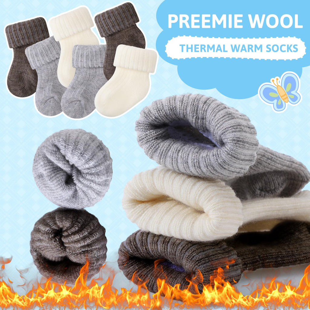 6 Pairs Wool Preemie Socks Premature Turn Cuff Wool Socks, Neutral