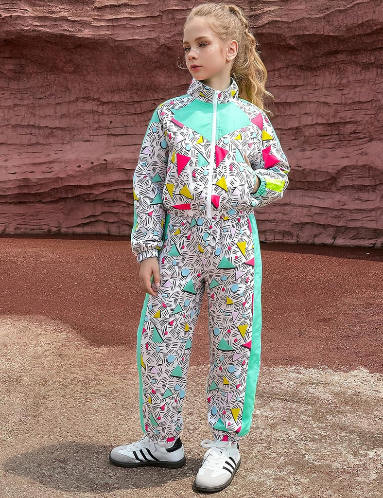 Girls' Clothing Sets 2 Piece 80s 90s Outfits Neon Jacket Pants Hip Hop Dance Outfits for Girls Tracksuit Set