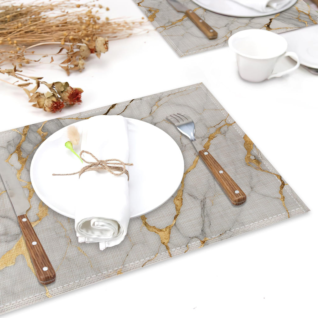 Placemats Set of 6,White Gold Marble Linen Table Mats Abstract Heat Resistant Place Mats Washable Dining Table Mats