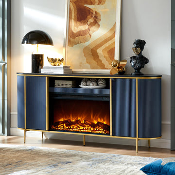 Luxury 70" Fluted, Modern Chic Entertainment Center for TVs Up to 80 inches, TV Console with Faux Marble Top, Curved
