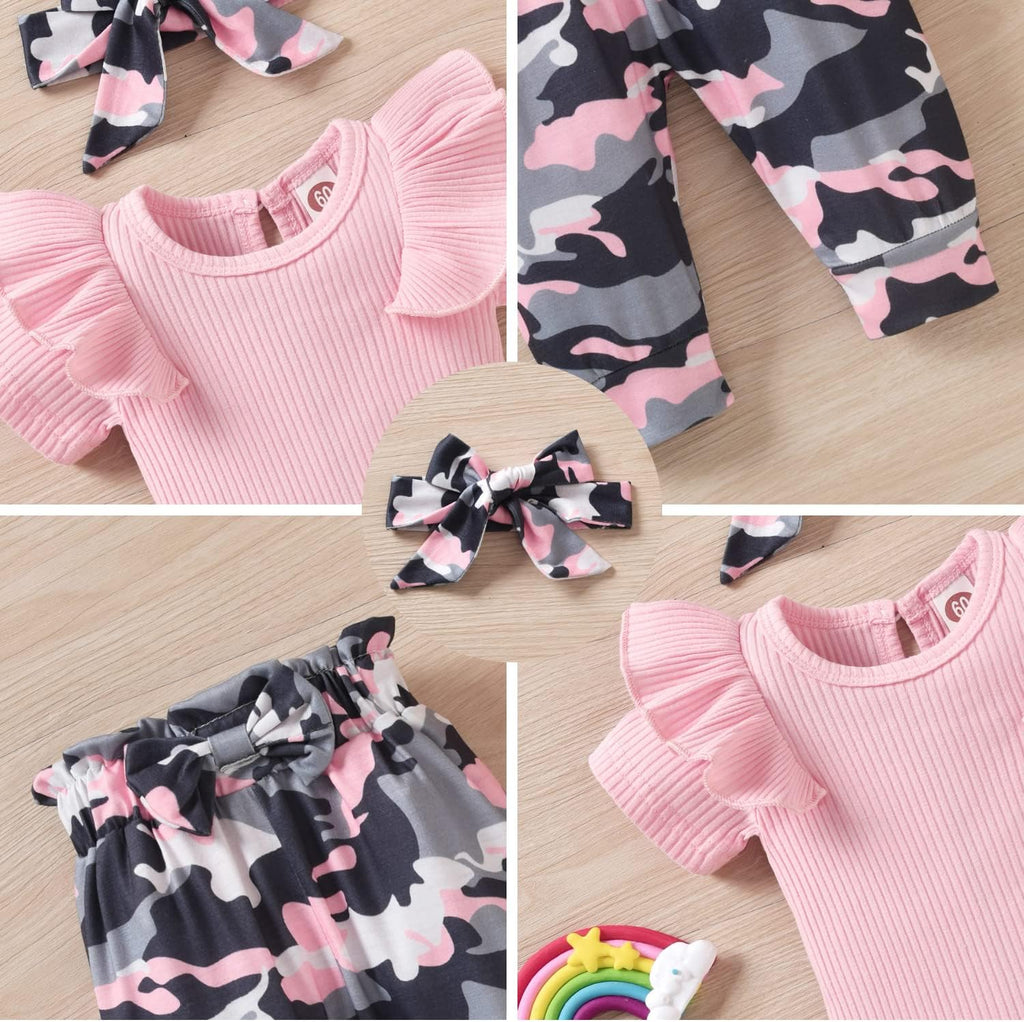 Preemie Newborn Baby Girls Clothes Ribbed Romper Bodysuit Pants Set Ruffle Spring Summer Outfits
