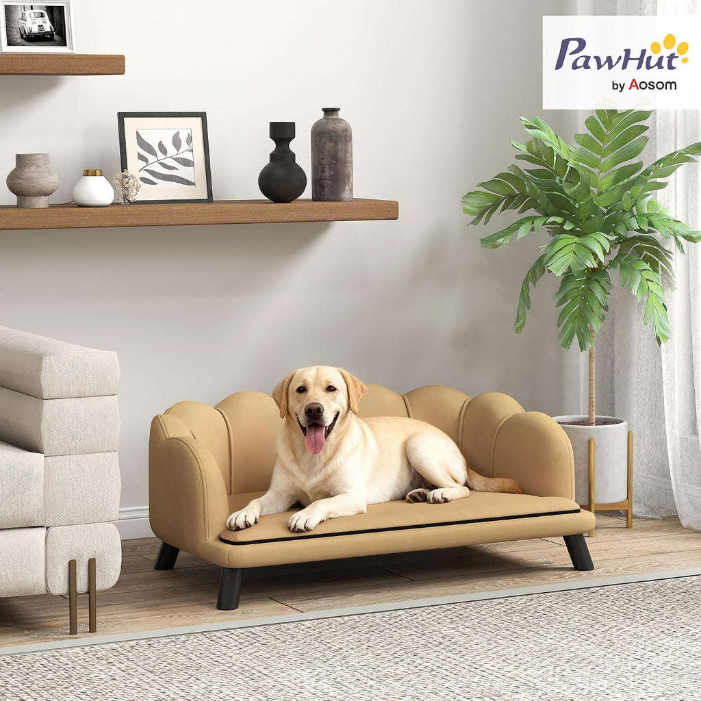 Velvet Large Dog Couch with Foam Cushion, Soft and Cute Dog Bed with Pearl Design, Pet Sofa for Big and Medium