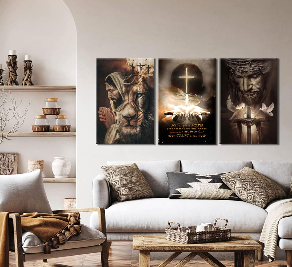 Jesus Lion of Judah Wall Art, Christian Cross Faith Wall Decor, 16x24 in