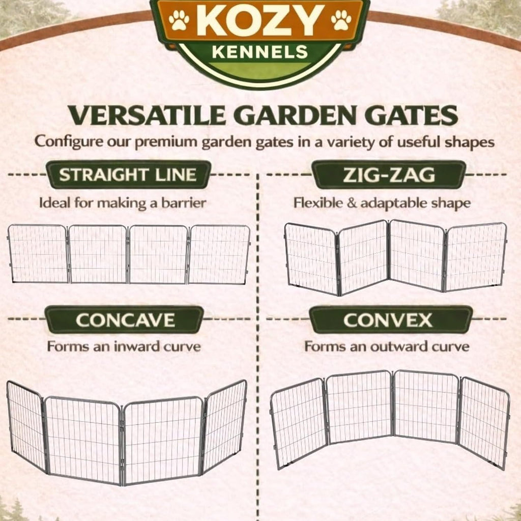 Decorative Outdoor Garden Fence - 40in, 8 Panels - Grey Heavy Duty Metal Fencing w/Anti-Rust Coating & Extra Wide