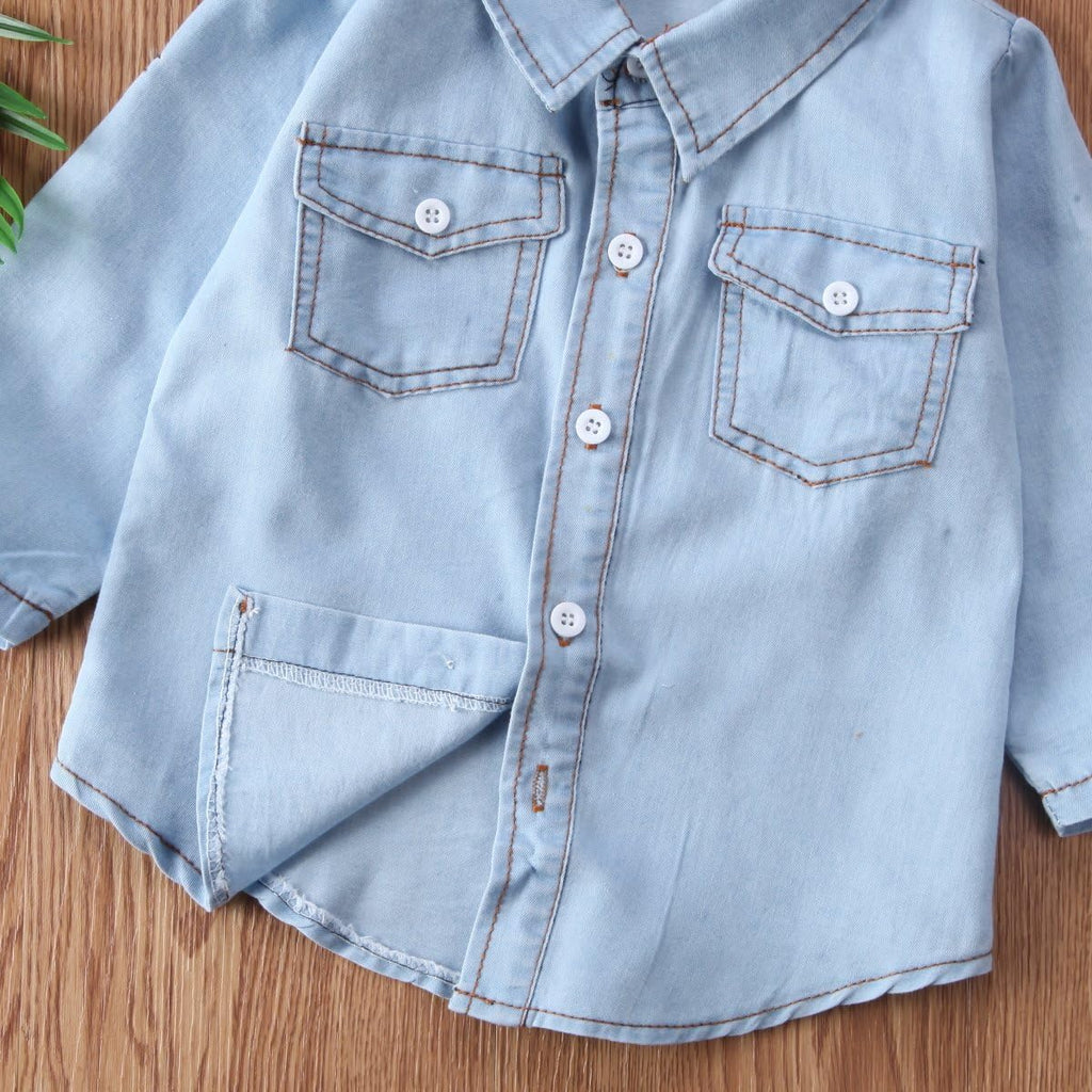 Fashion Kids Toddler Baby Boy Girl Adjustable Sleeve Button Down Denim Shirt Tops Blouse