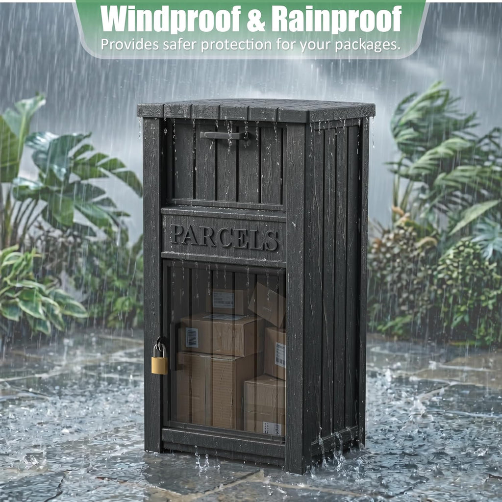 Large Package Delivery Boxes Waterproof Parcel Drop Storage Box UV Resistant Resin Lockable Secure Porch Patio (Black-2)