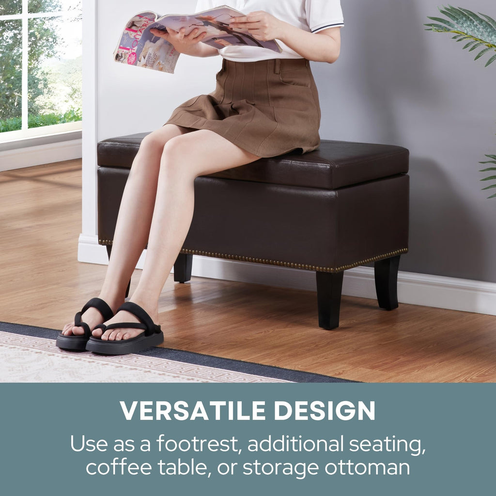 Designs4Comfort Winslow Storage Ottoman Bench 32" - Transitional Upholstered Footstool & Seat, & Bedroom, Espresso