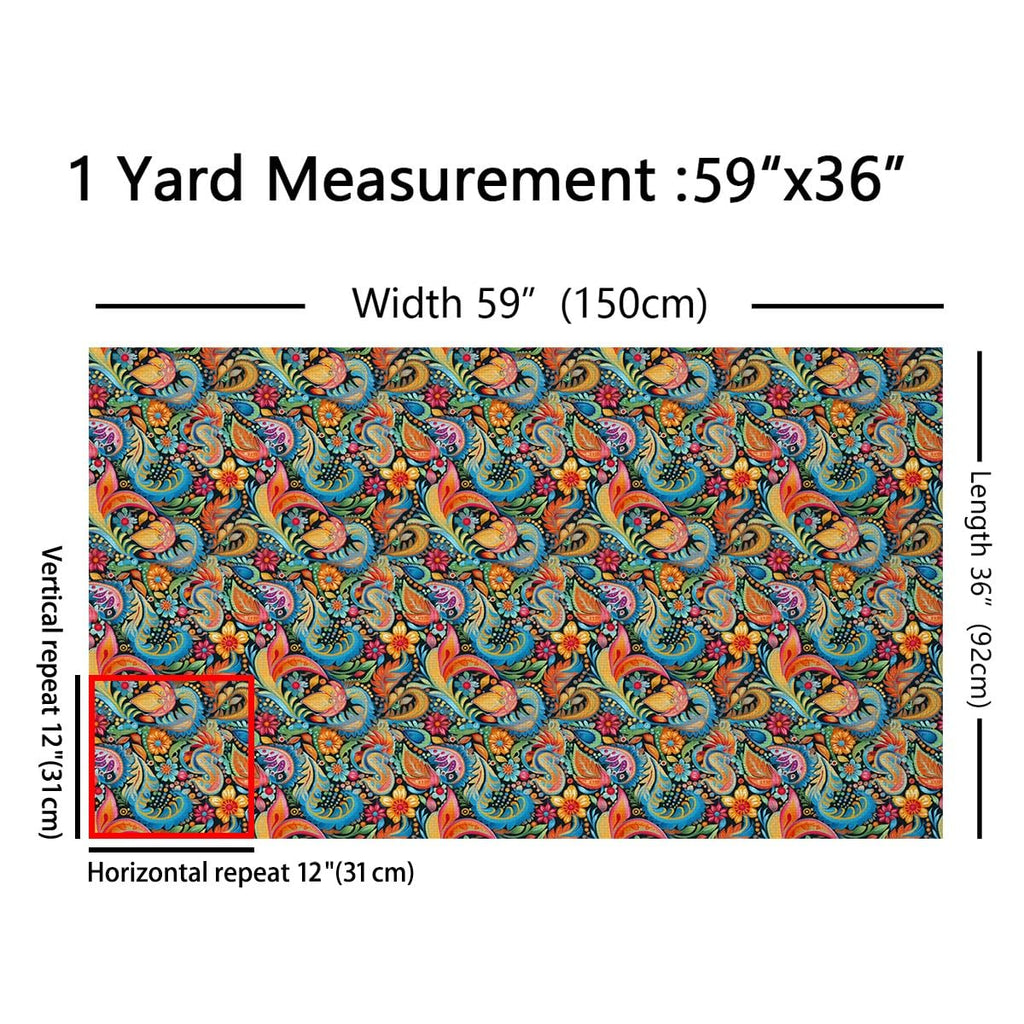 Boho Flowers Fabric By The Yard 1 Yard