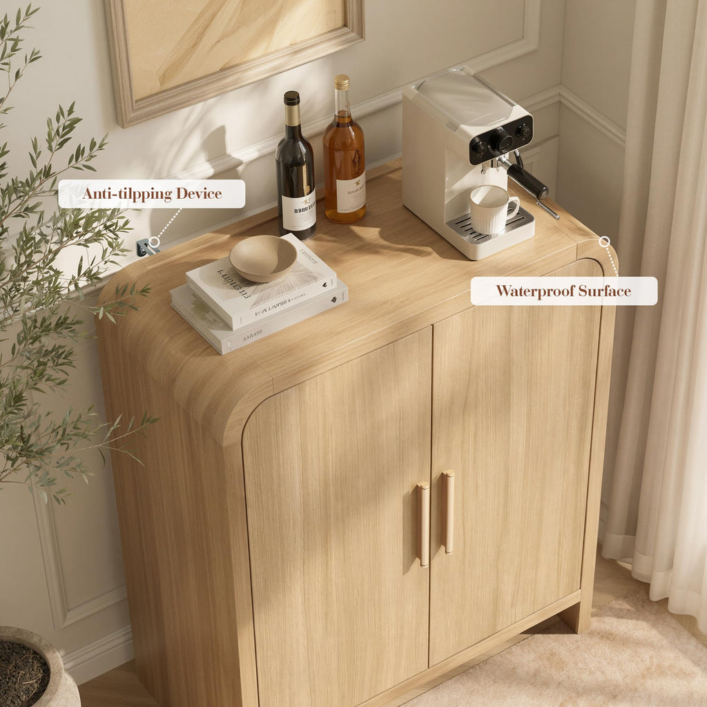 33.43" Modern Buffet Cabinet with Storage, Curved 2-Door Sideboard