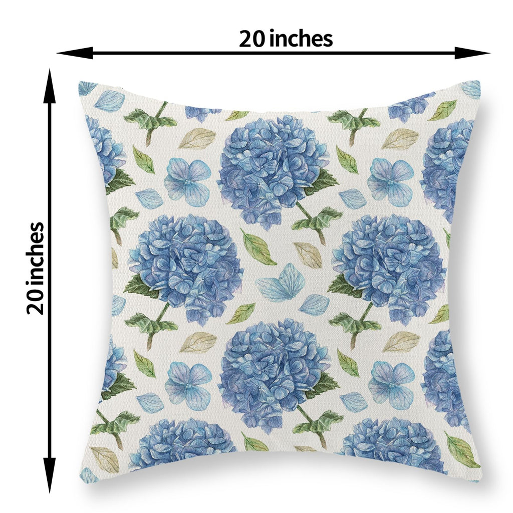 Spring Pillow Covers 20x20 Set of 2, Blue Hydrangea Flower Throw Pillows Spring Summer Floral Decorations Hydrangea