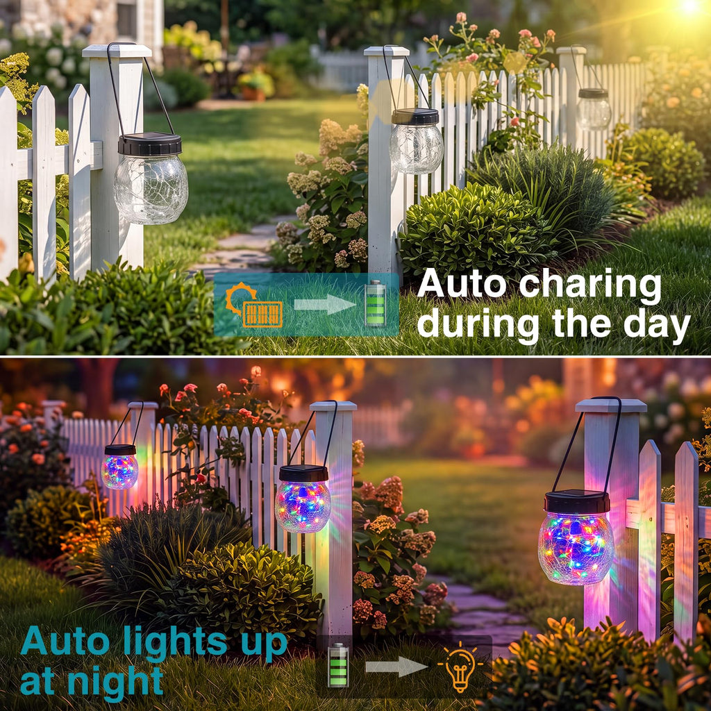 18 Pack Solar Lantern Outdoor Lights, Multi-Coloured Solars Lanterns with 28 LED, Crackle Glass Ball Waterproof