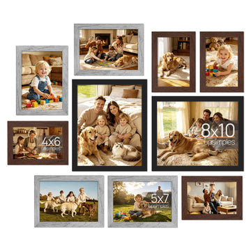 Picture Frames Set of 10, Including 8x10, 5x7, 4x6 Rustic Frame