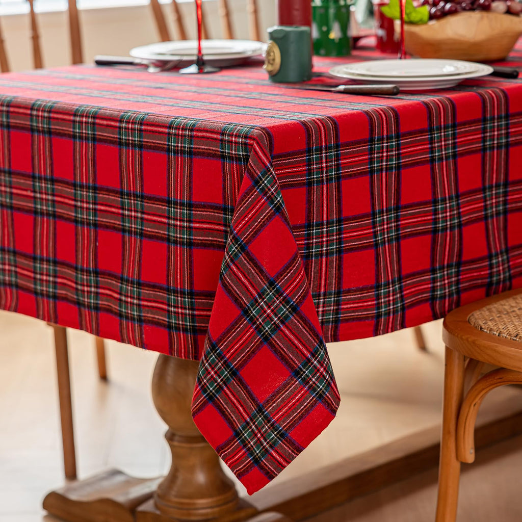 Christmas Checkered Tablecloth, Red Tartan Plaid Table Cloths, Washable Square Winter Table Cover