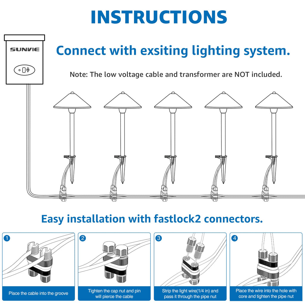4-Pack 7" Low Voltage Path Lights Black Aluminum, Conical Hat Design