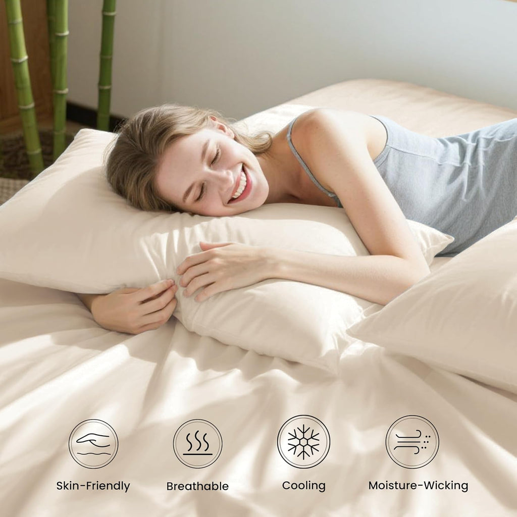 4 Piece King Sheet Set, 100% Rayon Derived from Bamboo, Cooling & Breathable, Soft Silky Deep Pocket up to 16", Hotel