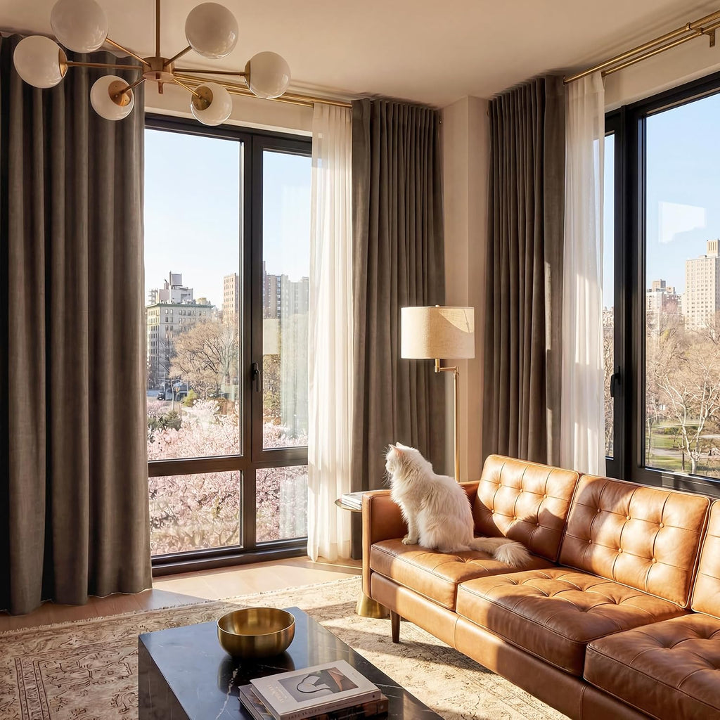 100% Blackout Linen Textured Curtains 108 inches Long, Thermal Insulating Privacy Energy Saving for Bedroom Living