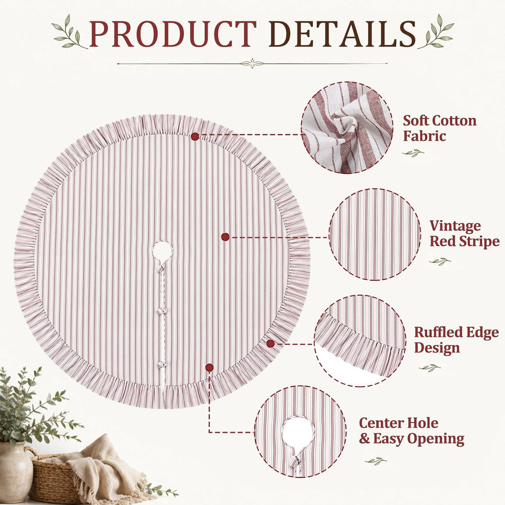 60 Inch Vintage Christmas Tree Skirt Red White Striped