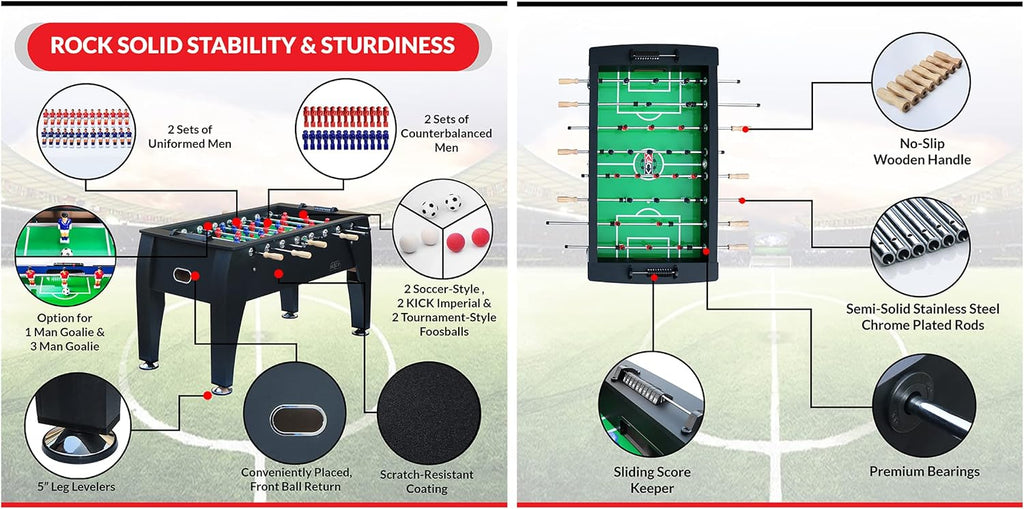 Legend 55" Foosball Table - Professional Full-Size Indoor Game for Adults & Families with Counterbalanced & Uniformed