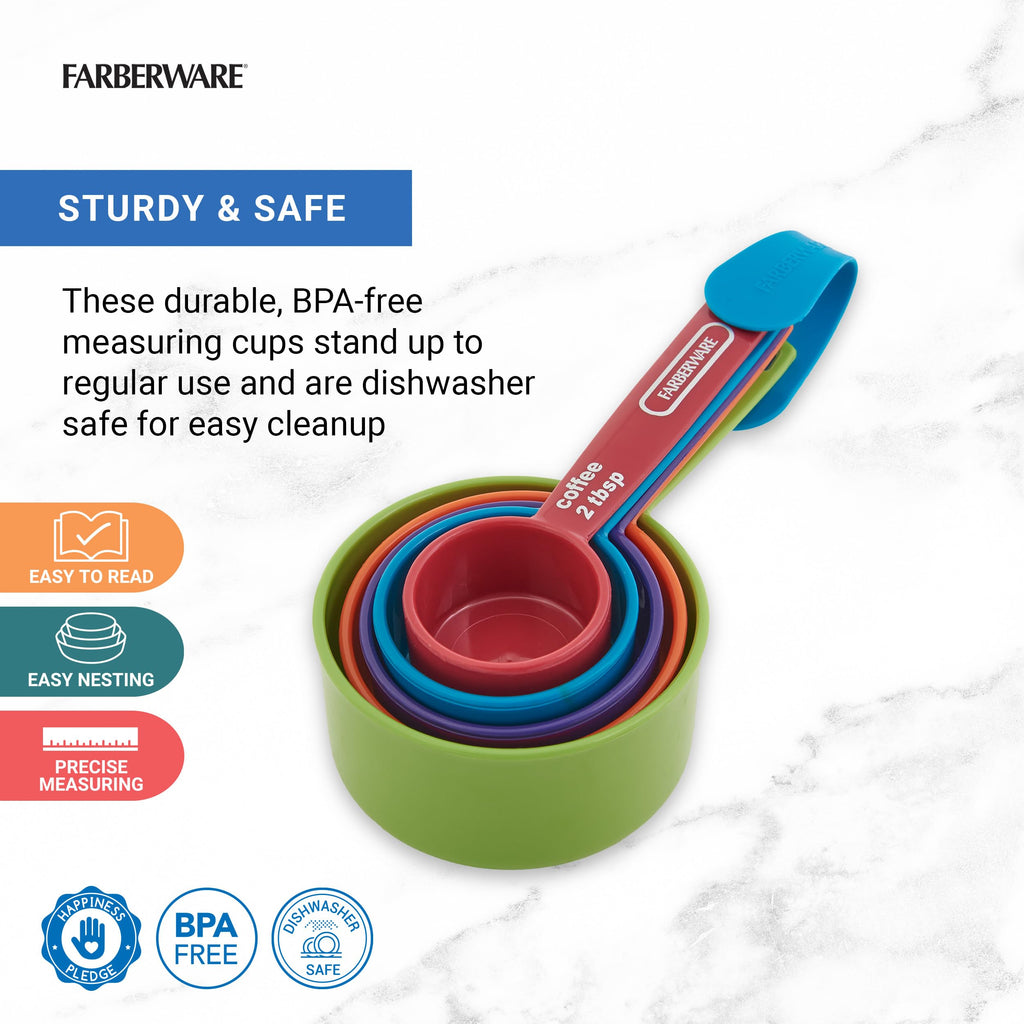 5-Piece Measuring Cup Set with Coffee Scoop, Durable Plastic Nesting Measuring Cups with Easy-Read Markings
