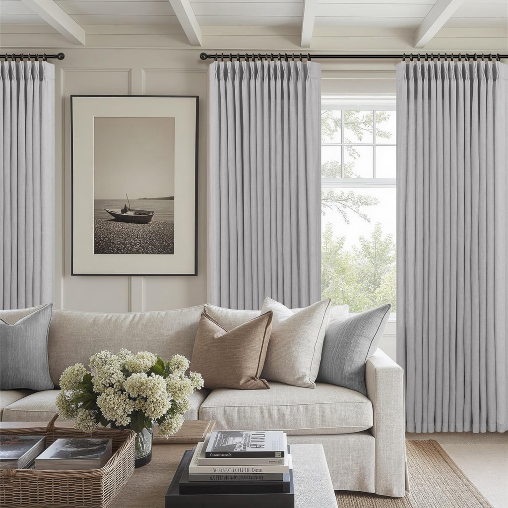 Grey Bedroom Curtains 63 Inch Length 2 Panel Back Tab Burlap Boho Semi Sheer Dove Gray Light Filtering Linen Pleated