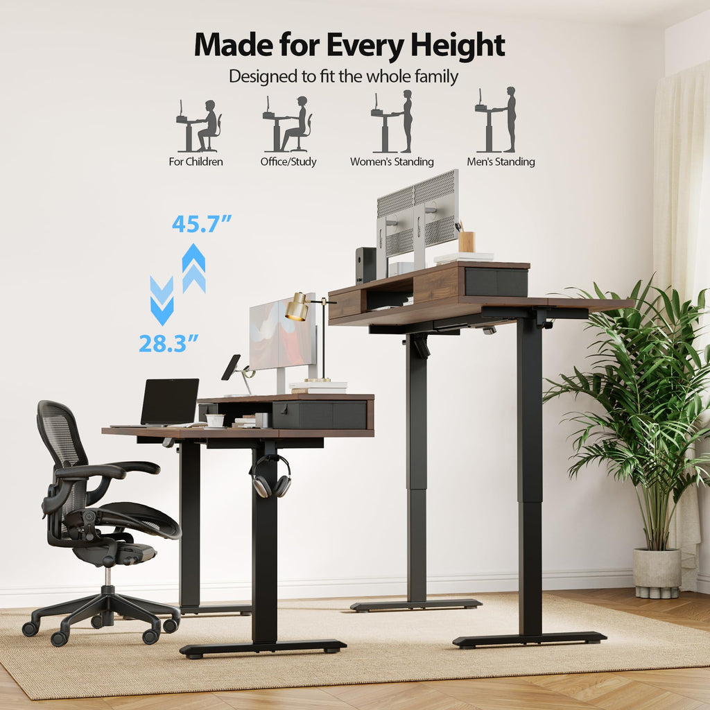 Electric Standing Desk with Drawers & Shelf, 48*24", Dark Walnut