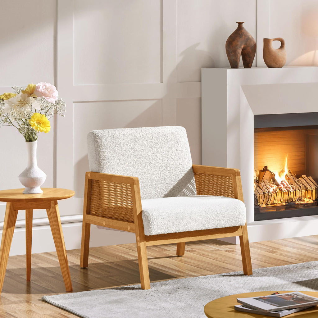 Rattan Accent Chairs Set of 2, Boho Vintage Armchairs, Ivory
