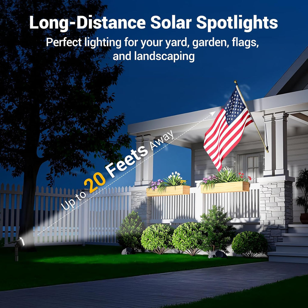 Spot Lights Outdoor Waterproof IP65, Super Bright LEDs with Lens, 6500K 2 Lighting Modes, 2 in 1 Auto On/Off Solar
