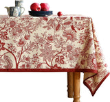 Designer French Linen Table Cloth for Rectangle Table,Red Floral Washable Indoor Tablecloth,Durable 