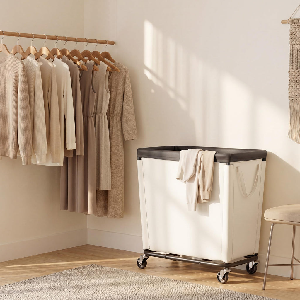 Hamper with Wheels, 310L Large Beige Basket Cart