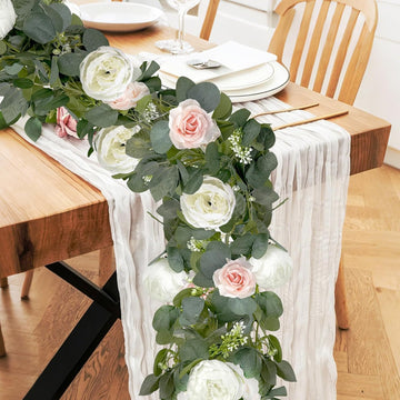 Eucalyptus Garland Flower Garland , 6FT Pink Peony Rose, Artificial Faux Eucalyptus Leaves Greenery Vines - Set of 2