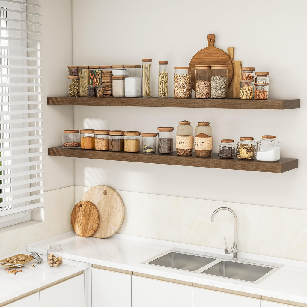 72Inch Floating Shelves for Wall 2Pack, Walnut, 8" Deep