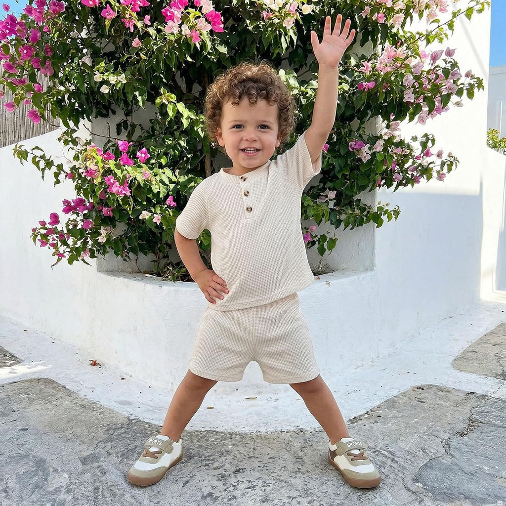 Toddler Baby Boy Clothes 6 12 Summer Outfit Waffle Knitted Stripe Casual T-shirt Tops Shorts Sets
