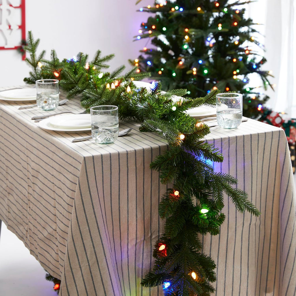Christmas Garlands with Lights, Set of 2 9ft Pre-Lit Garlands with 50 C4 Strawberry LED Lights and Timer for Mantle