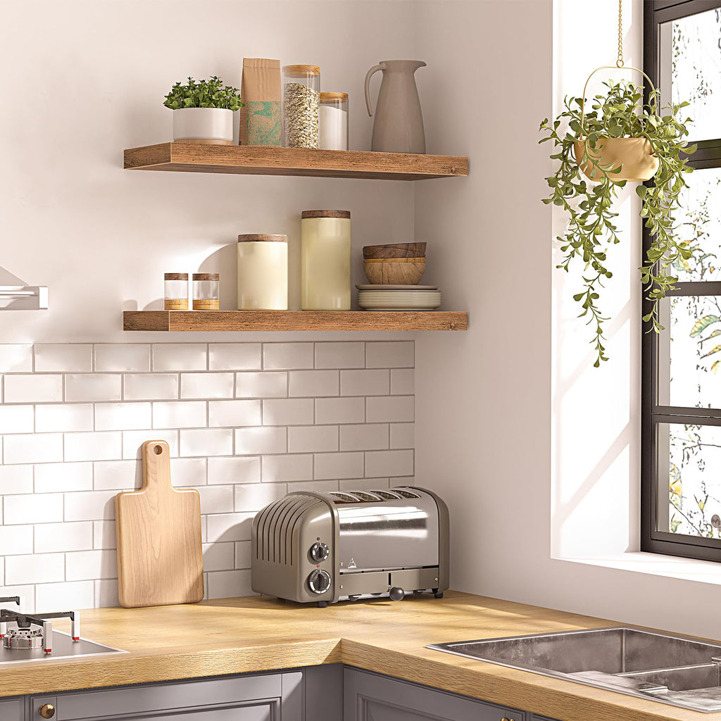 Floating Shelves for Wall, Wall Mounted Shelf Set of 2, 23.6" Hanging Shelf with Invisible Brackets, for Wall Decor