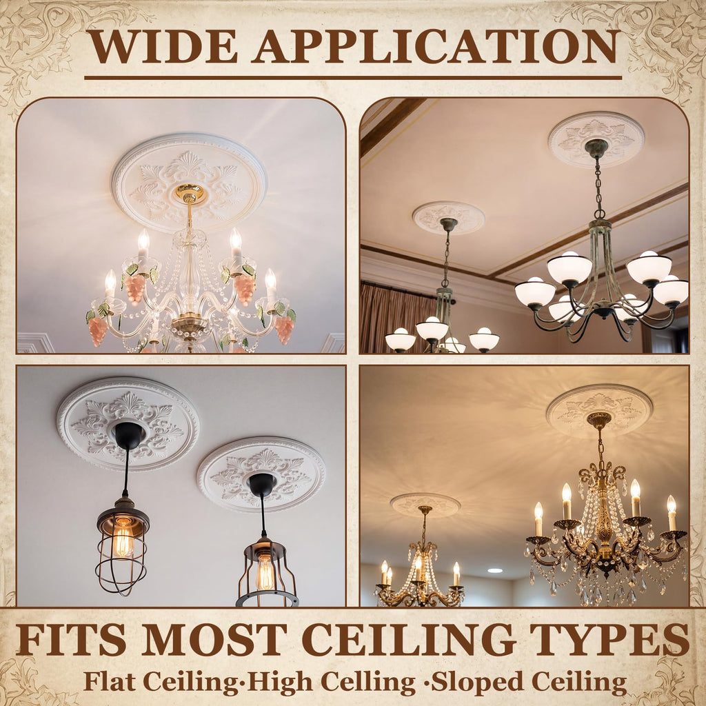 2 Pack 15" OD x 3.94" ID PU Chandelier Fan Ceiling Medallion