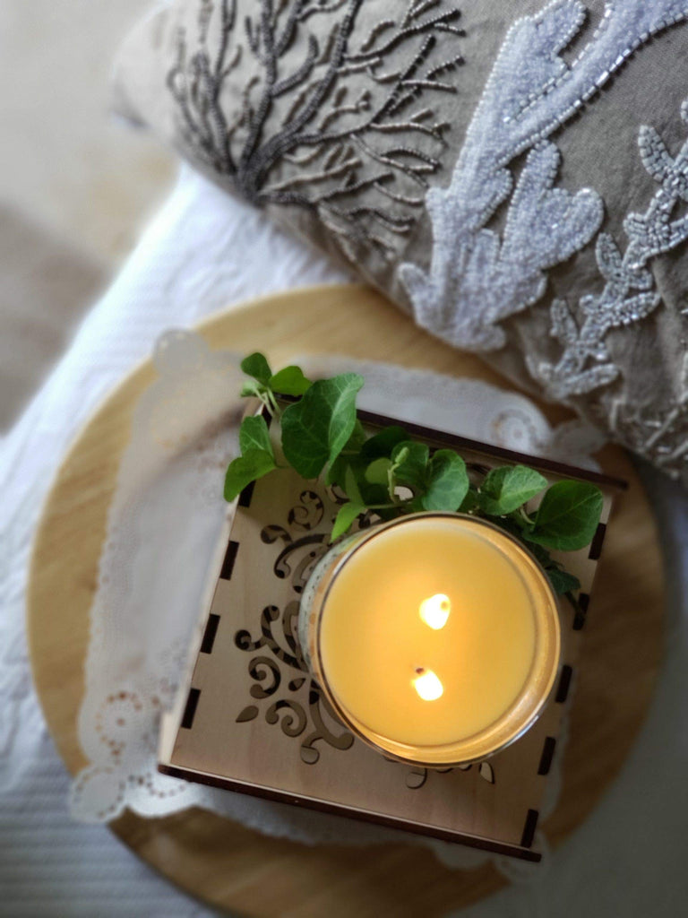 Premium Scented 100% Soy Candle - White Tea + Fig - 11 oz. net. wt. Glass Jar - Long Lasting 65+ Hour Burn Time