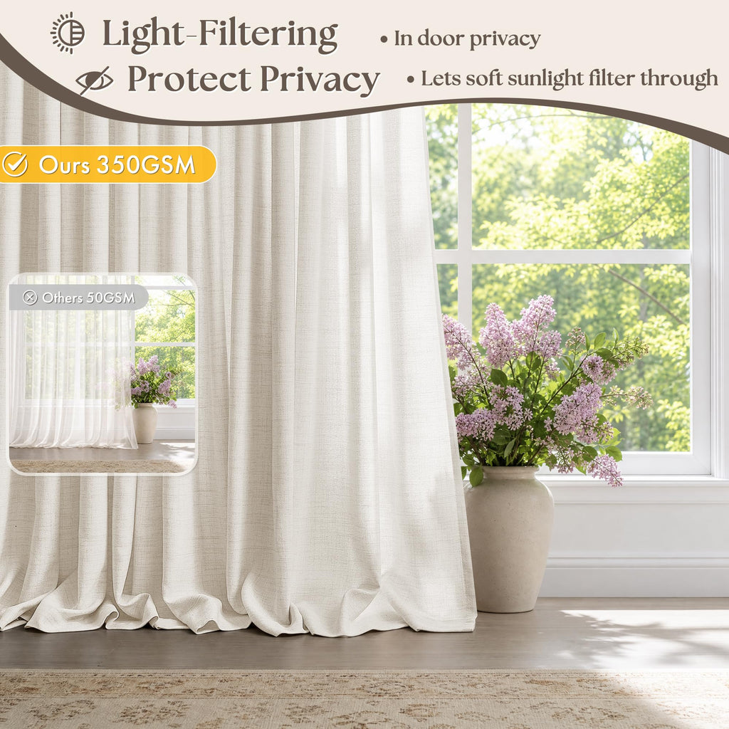 100 Inch Wide Curtains Extra Wide Pinch Pleated Linen Cream Drapes 100Wx90L