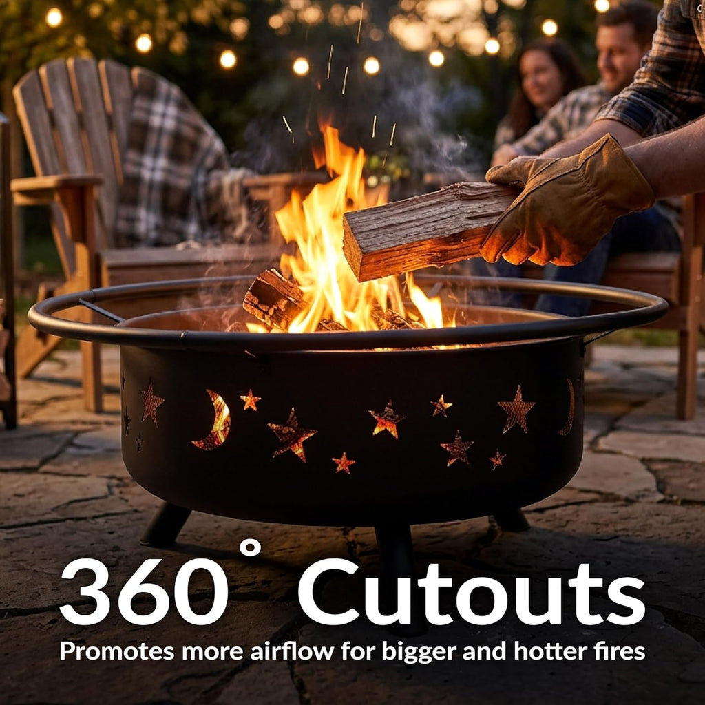 Cosmic 42-Inch Large Outdoor Fire Pit - Wood-Burning Firepit for Outside Patio, Backyard, Deck - Steel