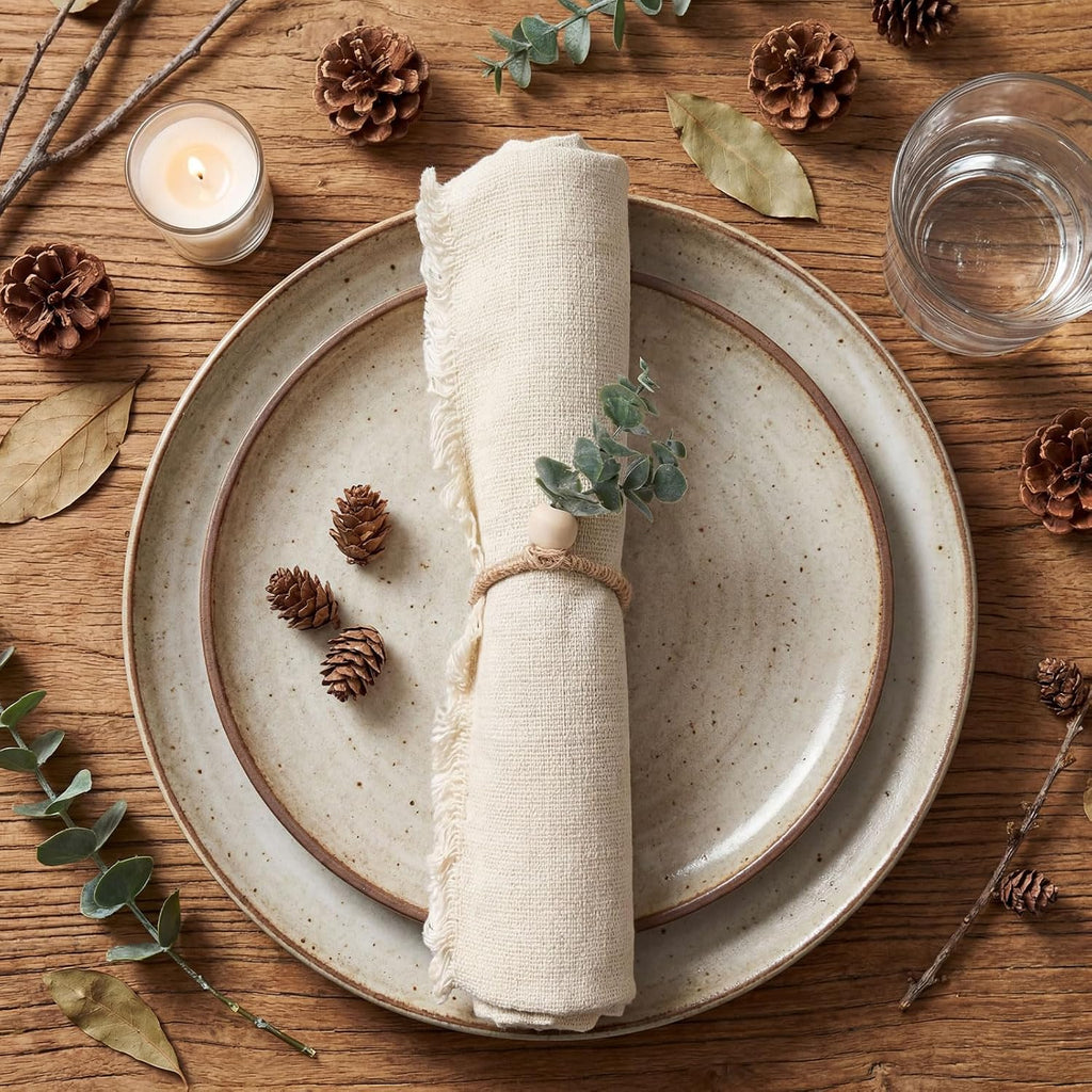 Napkin Rings, Easter Napkin Rings, Boho Eucalyptus Leaf Napkins Ring, Wood Bead Rustic Farmhouse Napkins - Set of 12