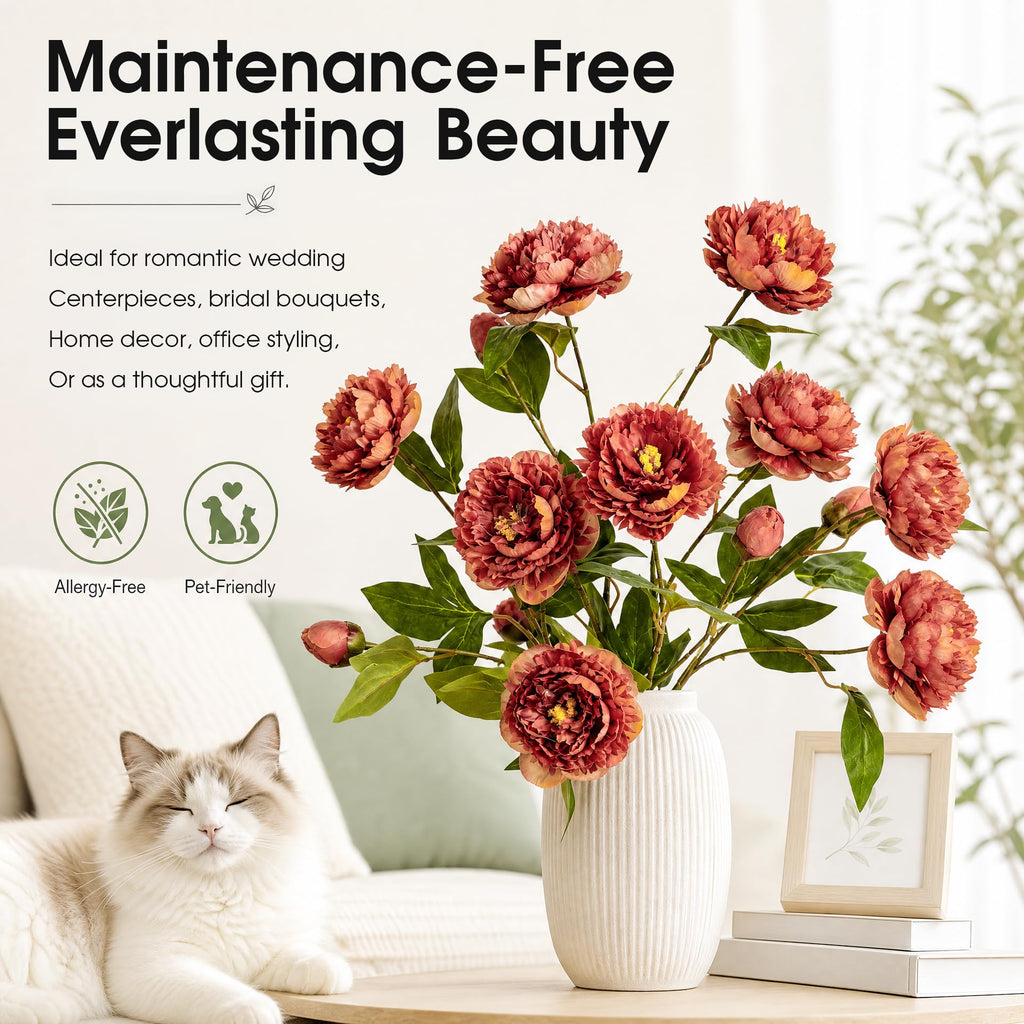 4Pcs Peonies Artificial Flowers Bulk Real Touch Faux Peony Silk Flowers Long Stem for Vase Home Table Wedding